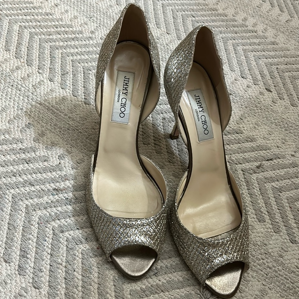 Jimmy Choo comfortable silver / gold shoes